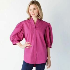 Holly Shae Large Laura Top Boysenberry NWT Ruffled Neck Balloon Sleeves